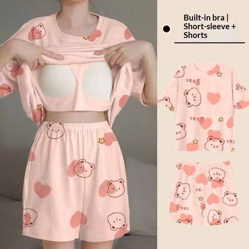 Summer House Clothing - طقم بيجامة نسائية صيفية بأكمام قصيرة