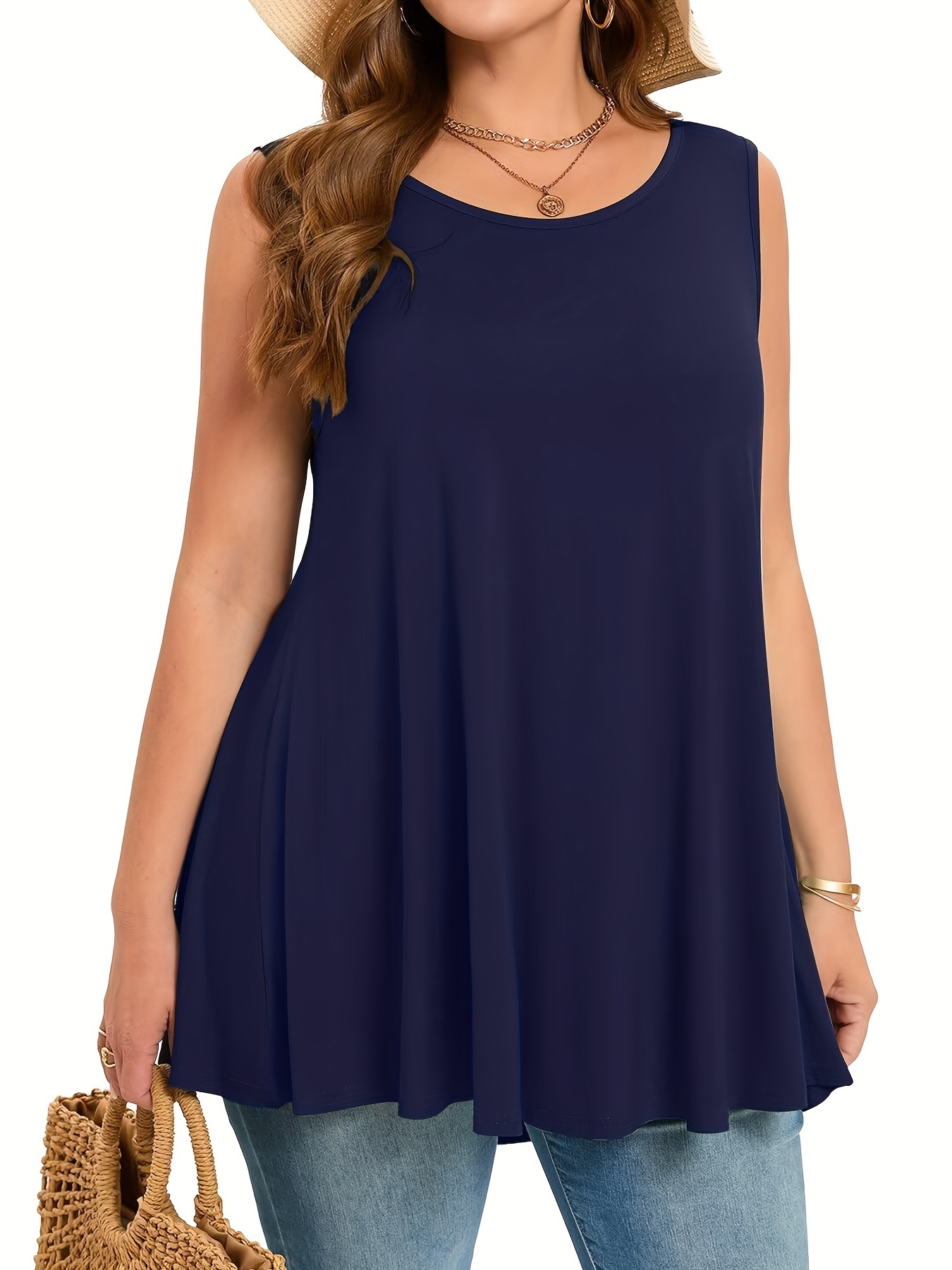 Summer Clothing Plus Size - حجم كبير بسيط الصلبة تانك الأعلى