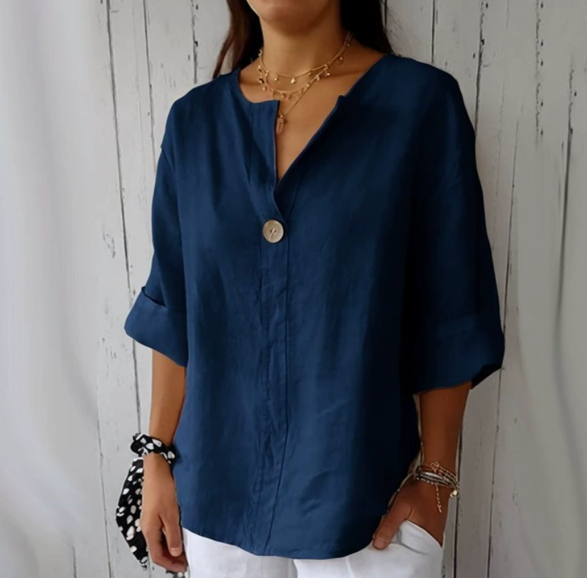 Summer Linen Clothing For Women - قميص نسائي فضفاض بياقة على شكل