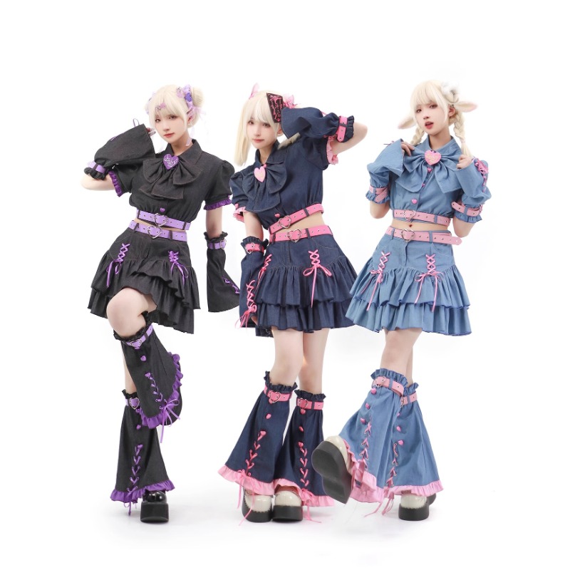 Summer Japanese Clothing - طقم تنورة جينز هاراجاكو للنساء ،