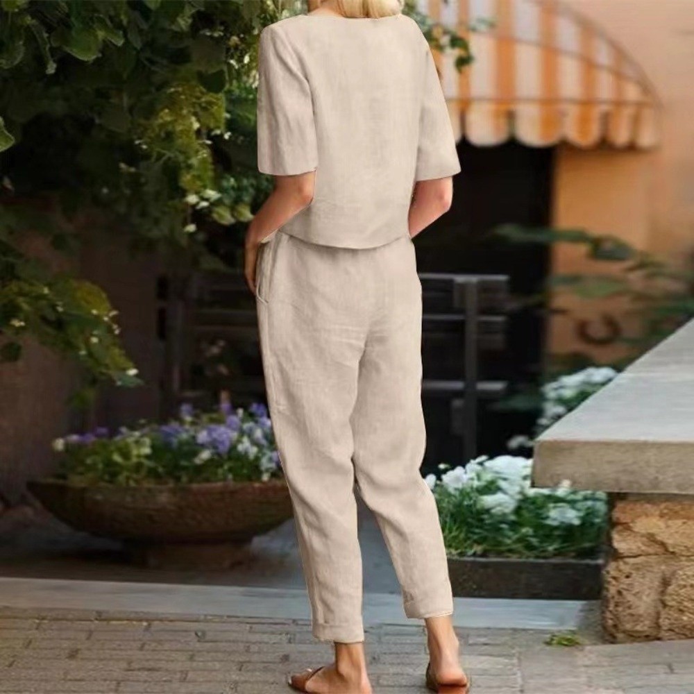 Summer Linen Clothing For Women - بدلة نسائية من القطن والكتان بأكمام