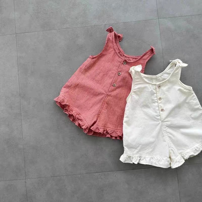 Summer Clothing Toddler - رومبير صيفي للبنات مع مريلة وشورت،