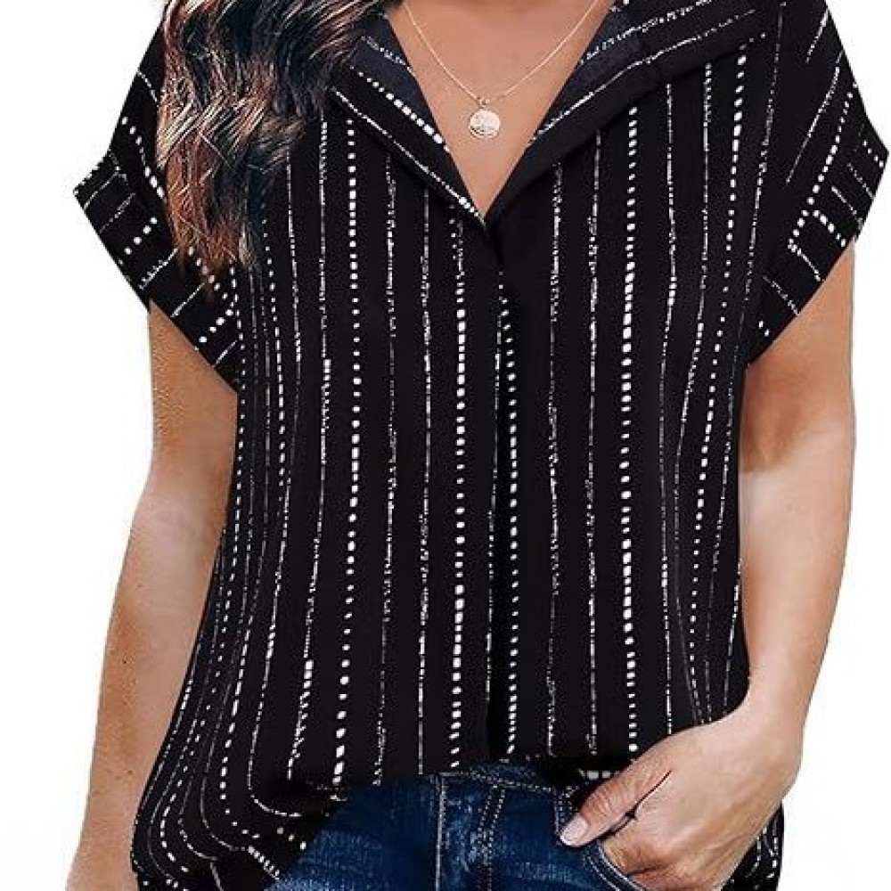 قميص نسائي كاجوال مخطط بياقة م - مراجعة Summer Clothing Essentials Women وسعره