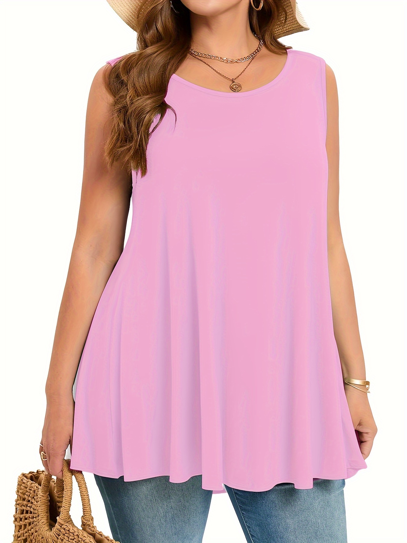 حجم كبير بسيط الصلبة تانك الأع - مراجعة Summer Clothing Plus Size وسعره