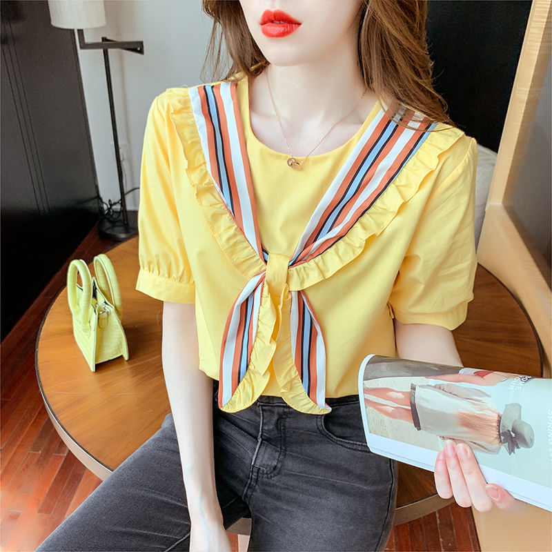 بلوزات بيضاء مع قوس للنساء ، ق - مراجعة Summer Youth Clothing وسعره