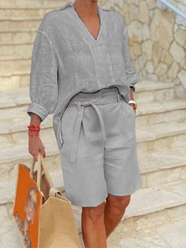 بدلات نسائية طقم مكون من قطعتي - مراجعة Summer Linen Clothing For Women وسعره