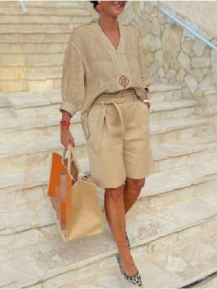 بدلات نسائية طقم مكون من قطعتي - مراجعة Summer Linen Clothing For Women وسعره