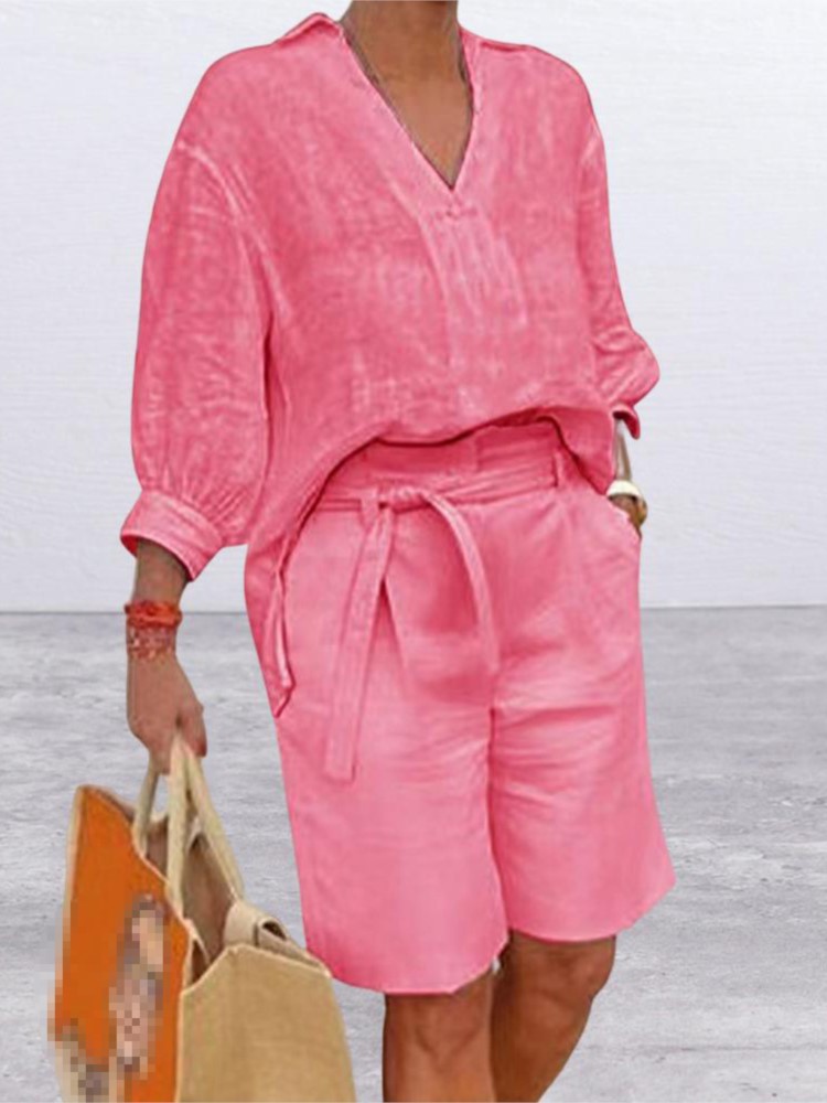 بدلات نسائية طقم مكون من قطعتي - مراجعة Summer Linen Clothing For Women وسعره