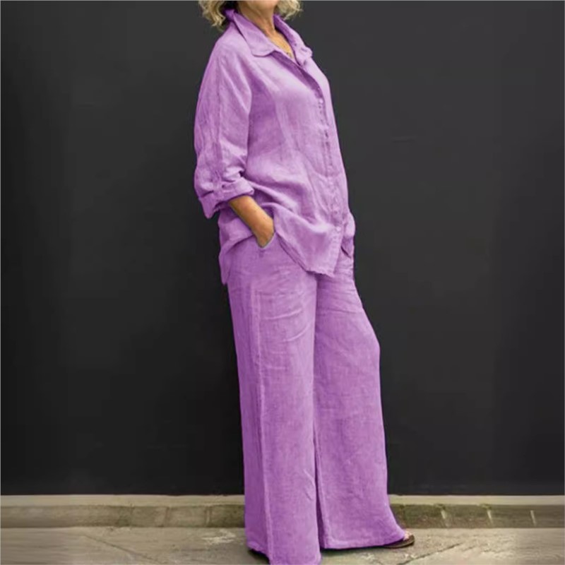 طقم من قطعتين بأكمام طويلة أحا - مراجعة Summer Linen Clothing For Women وسعره