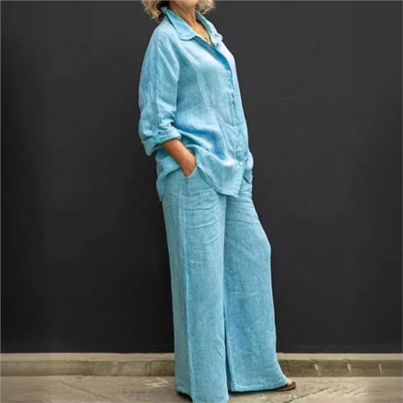 طقم من قطعتين بأكمام طويلة أحا - مراجعة Summer Linen Clothing For Women وسعره