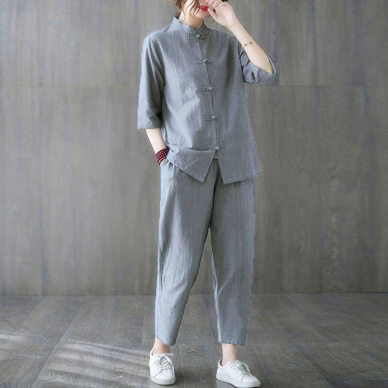 قطعتان من ملابس البوذية النسائ - مراجعة Summer Linen Clothing For Women وسعره